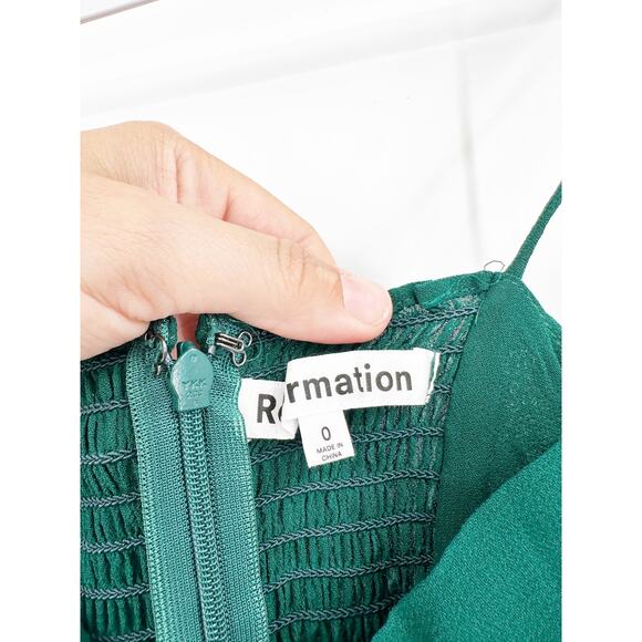 Reformation Juliette Emerald Green Midi Dress Tie Shoulder Slit Size 0 - Picture 4 of 5